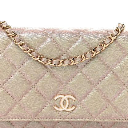 Chanel Iridescent Caviar Quilted Wallet on Chain WOC Beige 9 of 13