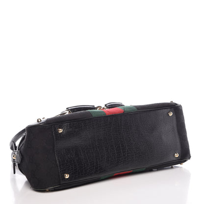 Gucci Monogram Web Large Horsebit Satchel Chain Black 4 of 15