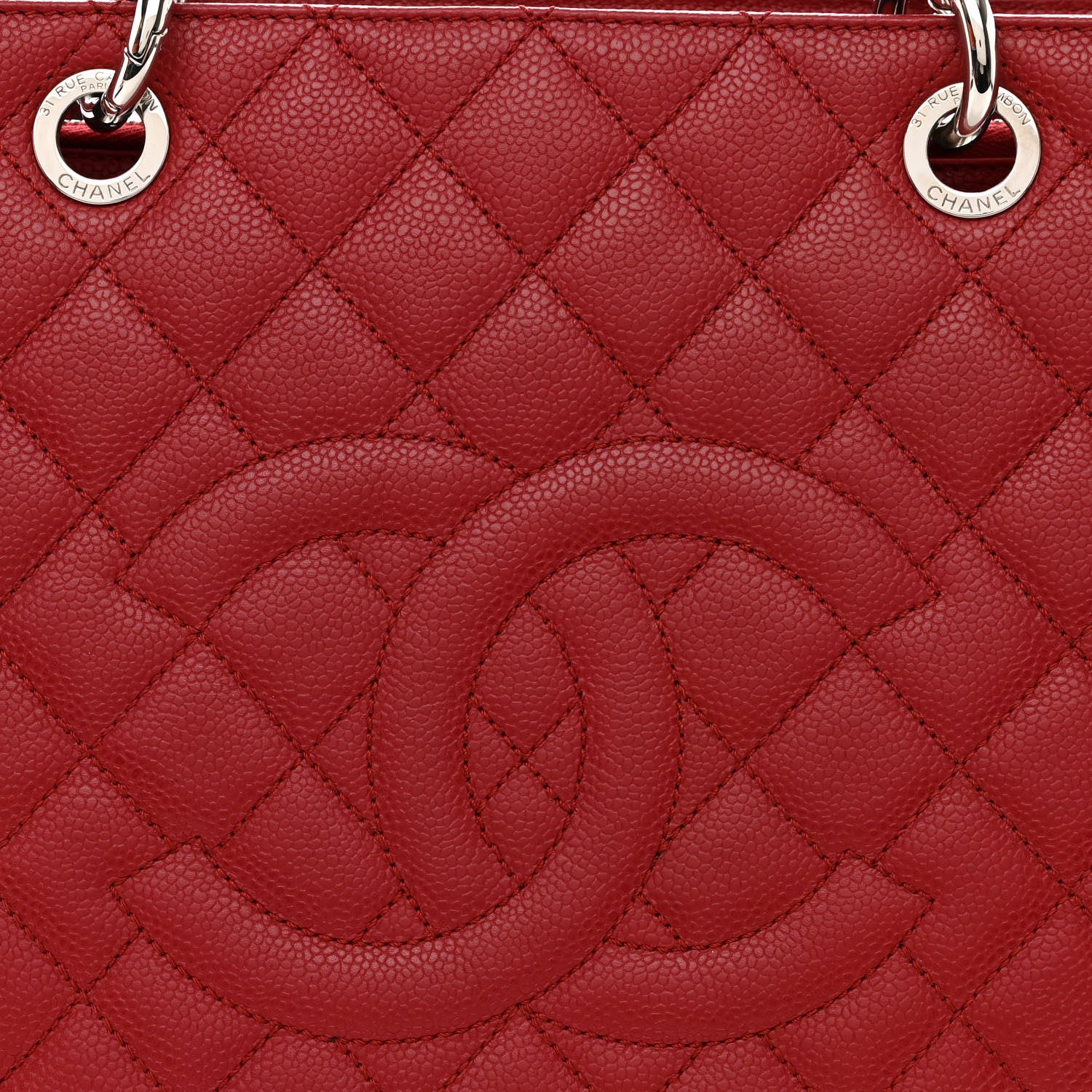Chanel Caviar Quilted Grand Shopping Tote GST Red 8 of 10