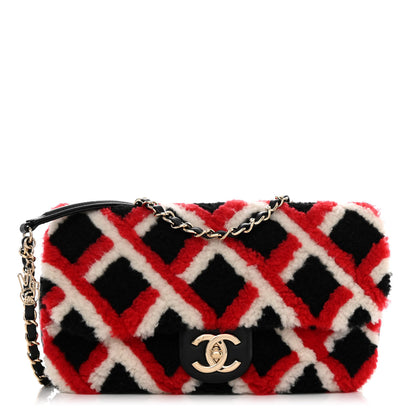 Chanel Lambskin Shearling Medium Flap Red Black 1 of 9