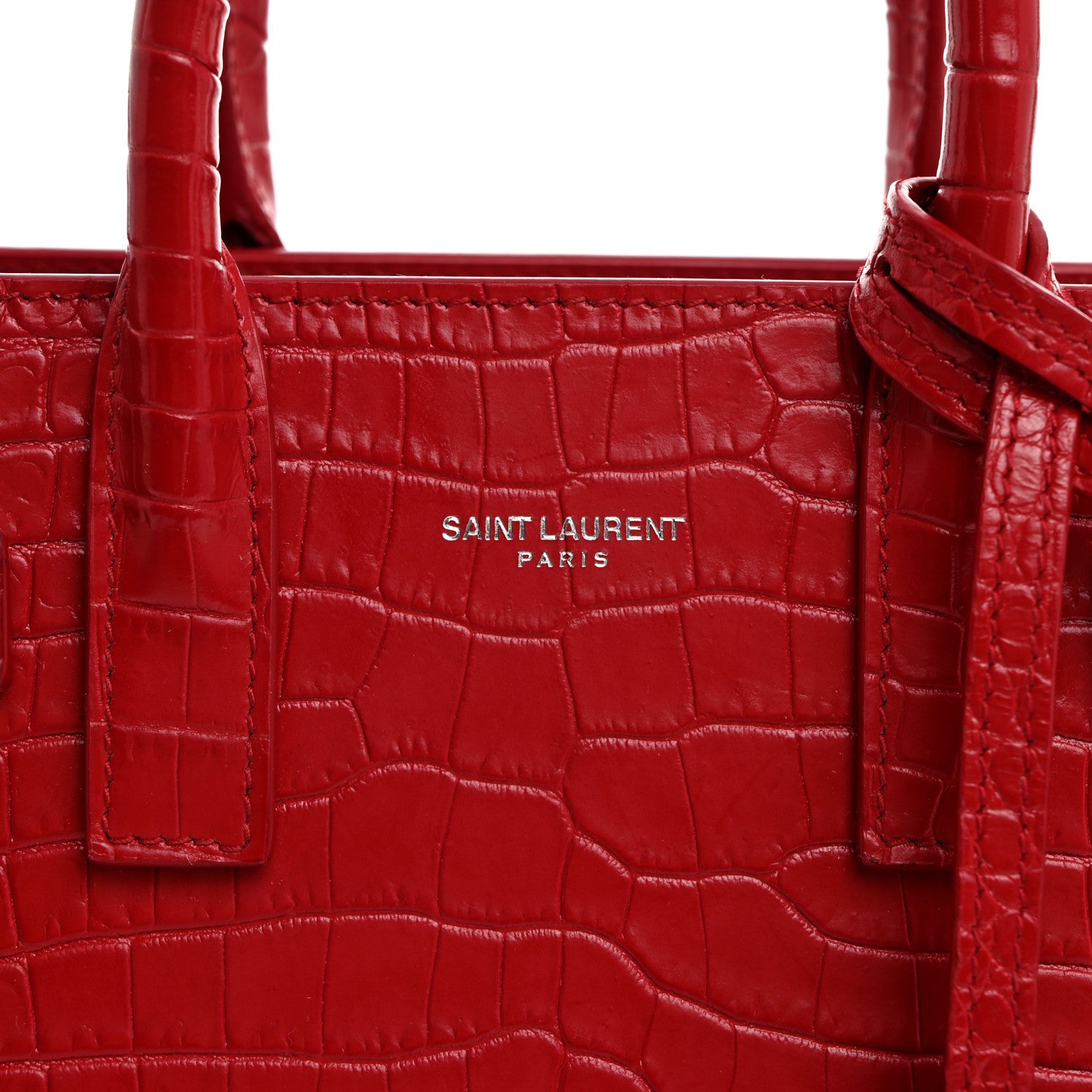 Saint Laurent Calfskin Crocodile Embossed Nano Sac De Jour Red 5 of 11