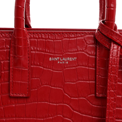 Saint Laurent Calfskin Crocodile Embossed Nano Sac De Jour Red 5 of 11
