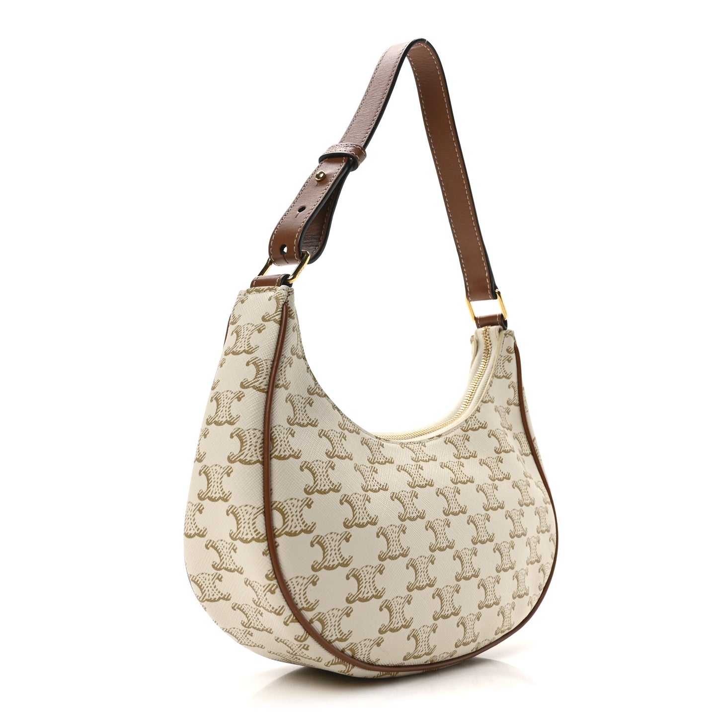 Canvas Calfskin Ava Triomphe Shoulder Bag White