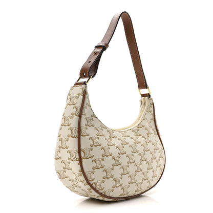 Celine Canvas Calfskin Ava Triomphe Shoulder Bag White 3 of 11