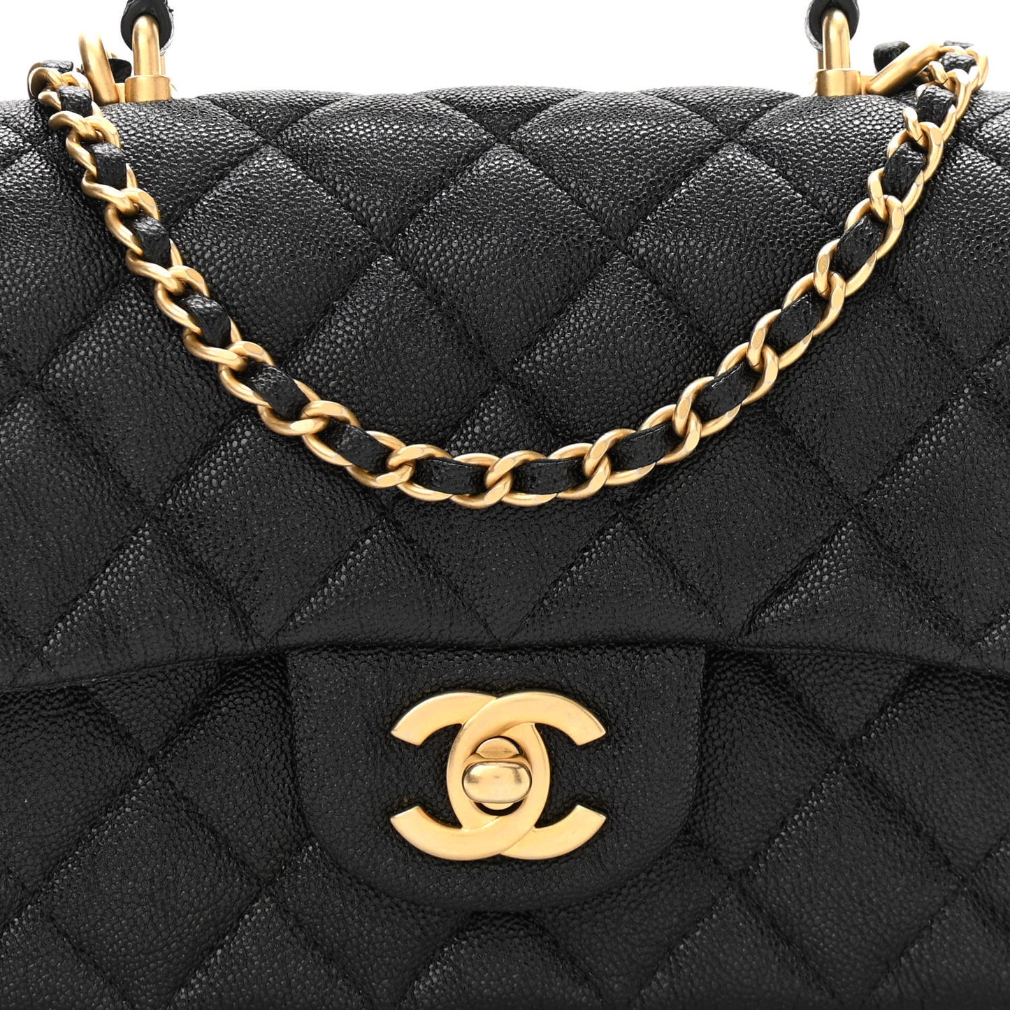 Caviar Quilted Mini Top Handle Rectangular Flap Black