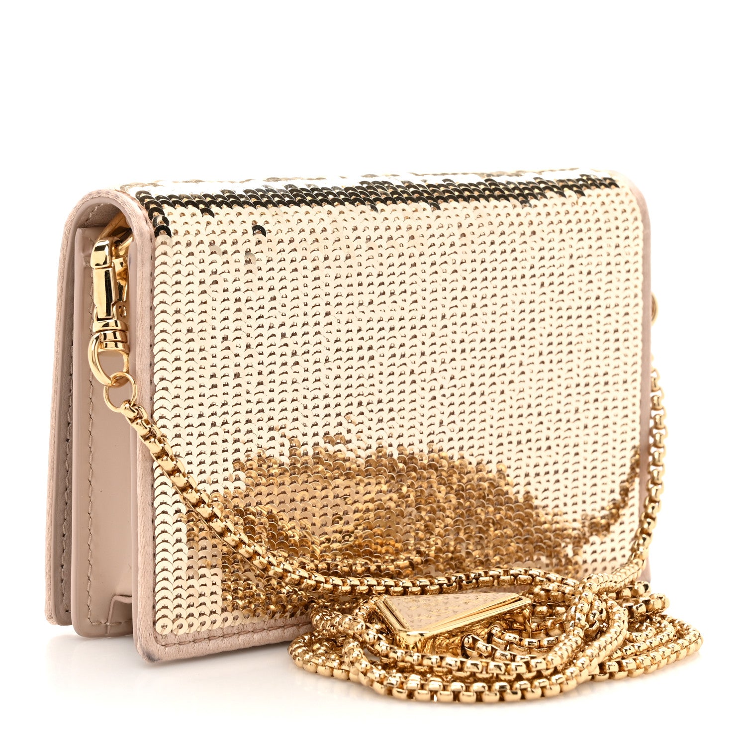 Prada Paillettes Sequin Metal Triangle Logo Card Holder With Strap Cammeo 3 of 11