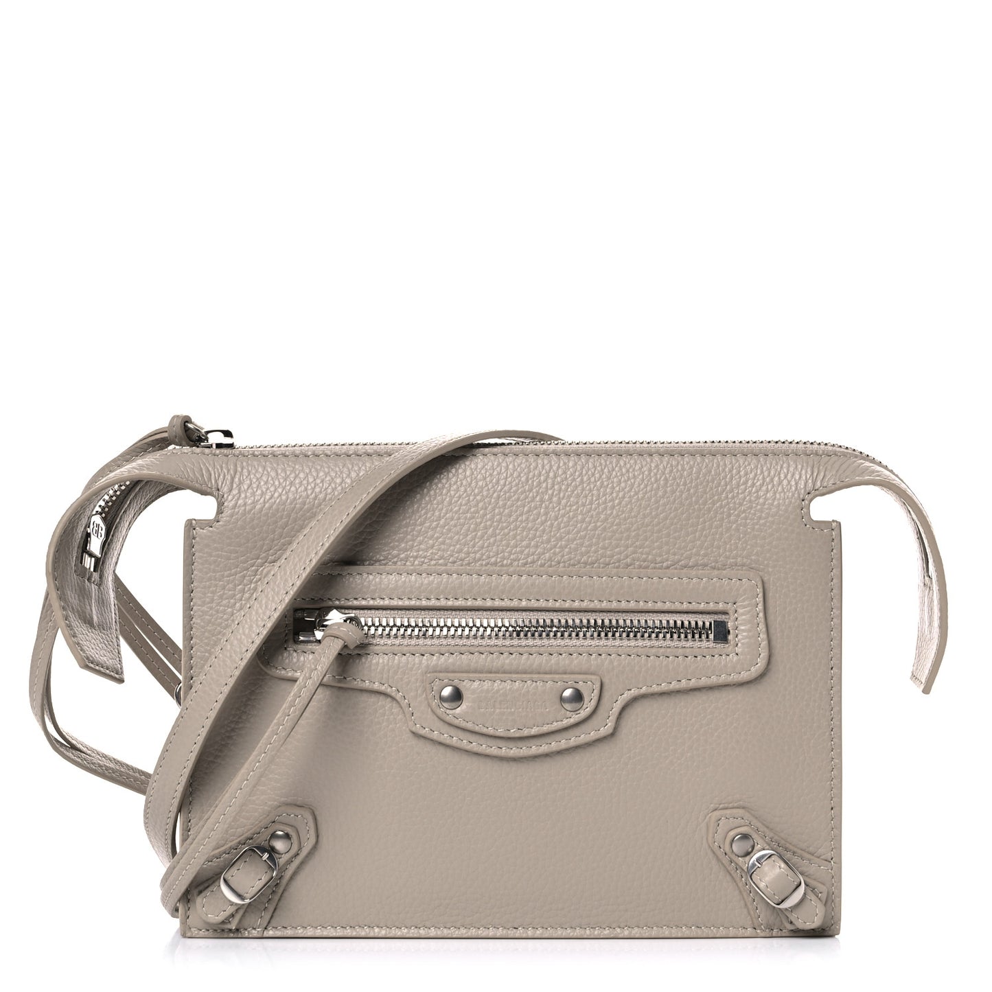 Grained Calfskin Neo Classic Aged Silver Multipouch with Strap Taupe