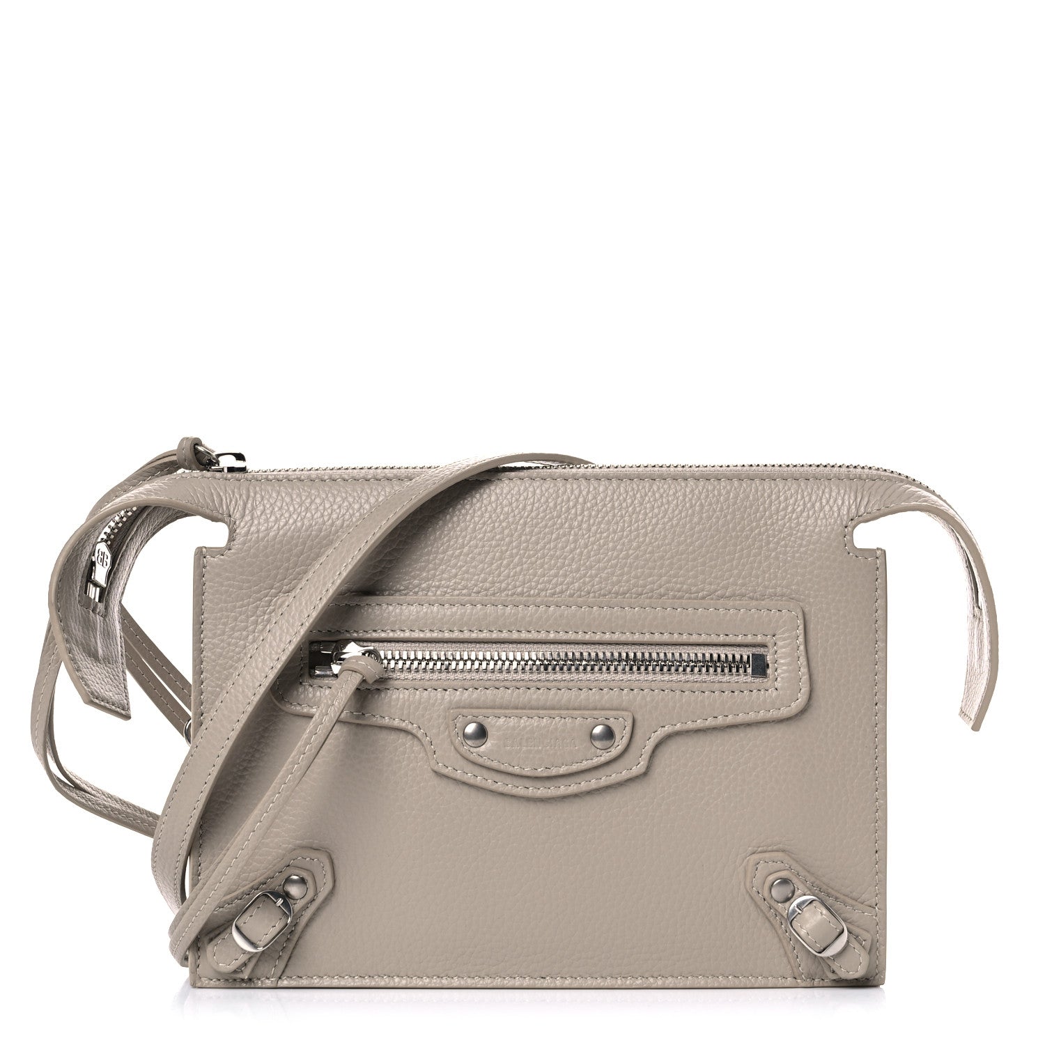 Balenciaga Grained Calfskin Neo Classic Aged Silver Multipouch with Strap Taupe 1 of 9