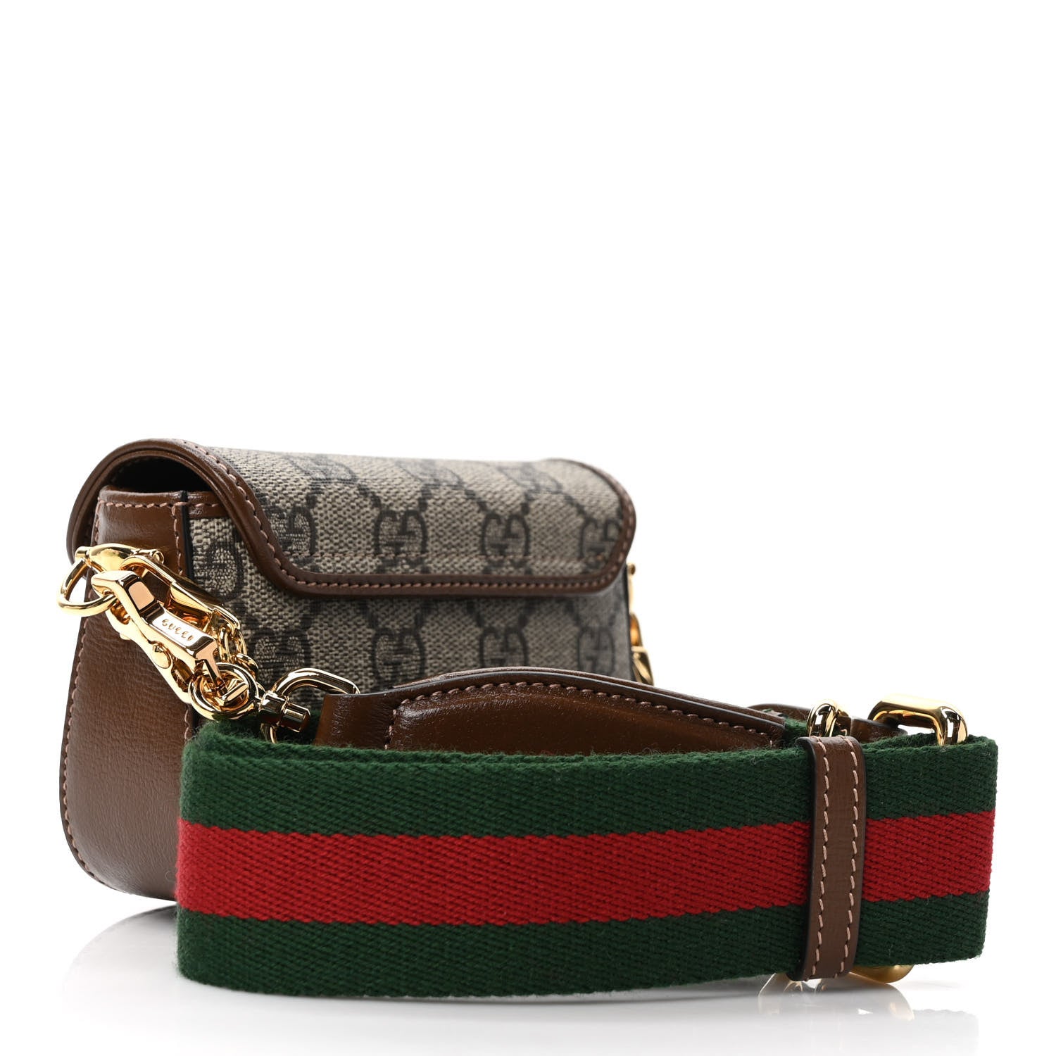 Gucci GG Supreme Monogram Azalea Calfskin Web Horsebit 1955 Wallet On Strap Beige Ebony Brown Sugar 3 of 8