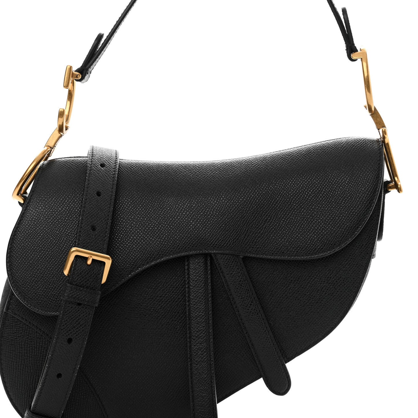 Grained Calfskin Saddle Bag With Strap Black