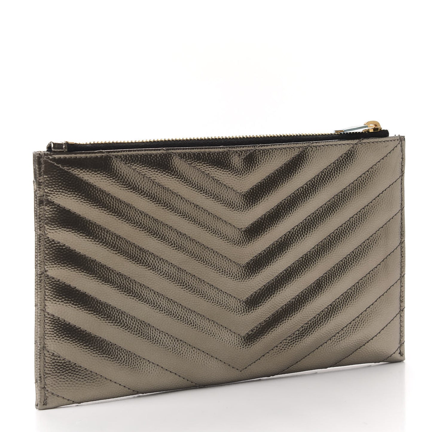 Metallic Grain De Poudre Matelasse Chevron Monogram Bill Pouch Piombo