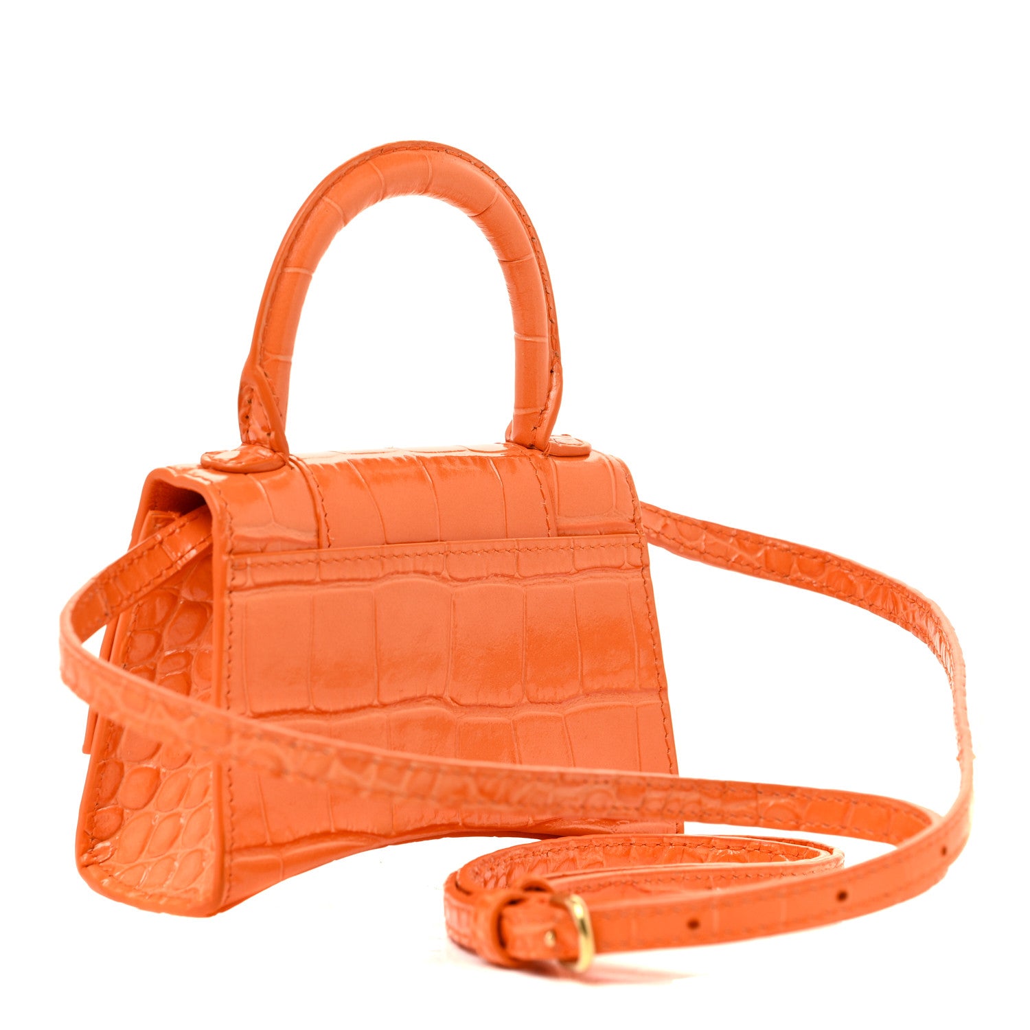 Balenciaga Shiny Calfskin Crocodile Embossed Hourglass Top Handle Bag Mini Orange 4 of 31