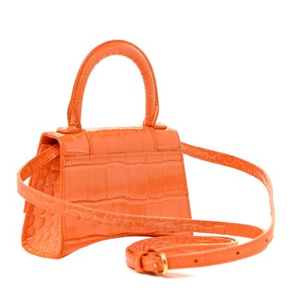 Balenciaga Shiny Calfskin Crocodile Embossed Hourglass Top Handle Bag Mini Orange 4 of 31
