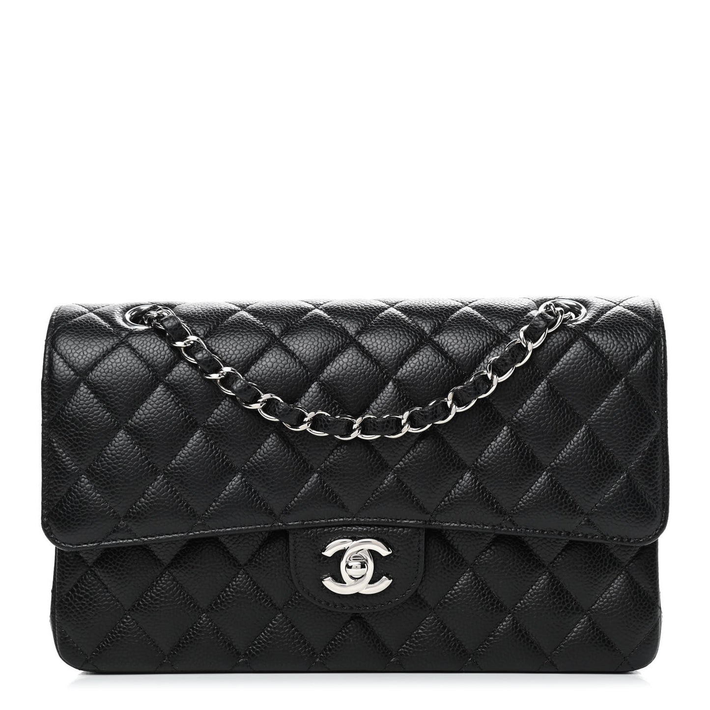 Caviar Quilted Medium Double Flap Black