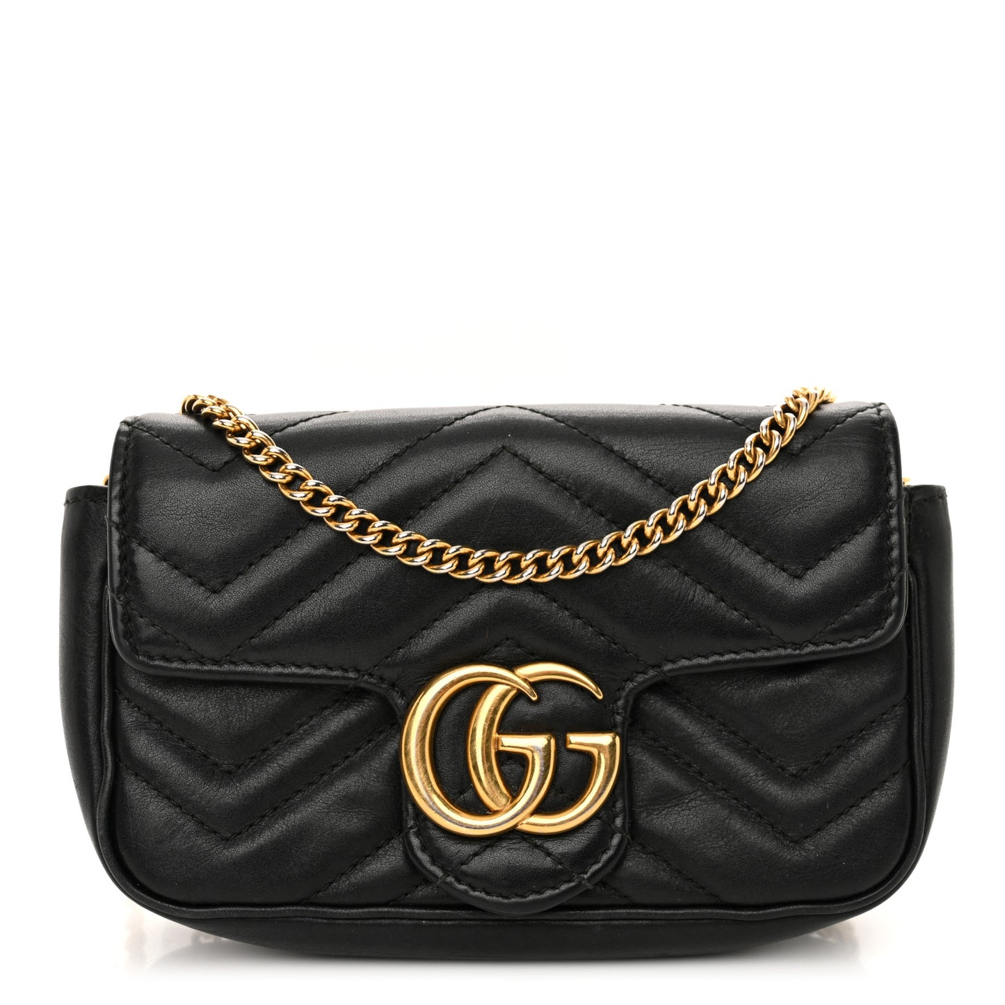 Calfskin Matelasse Super Mini GG Marmont Shoulder Bag Black