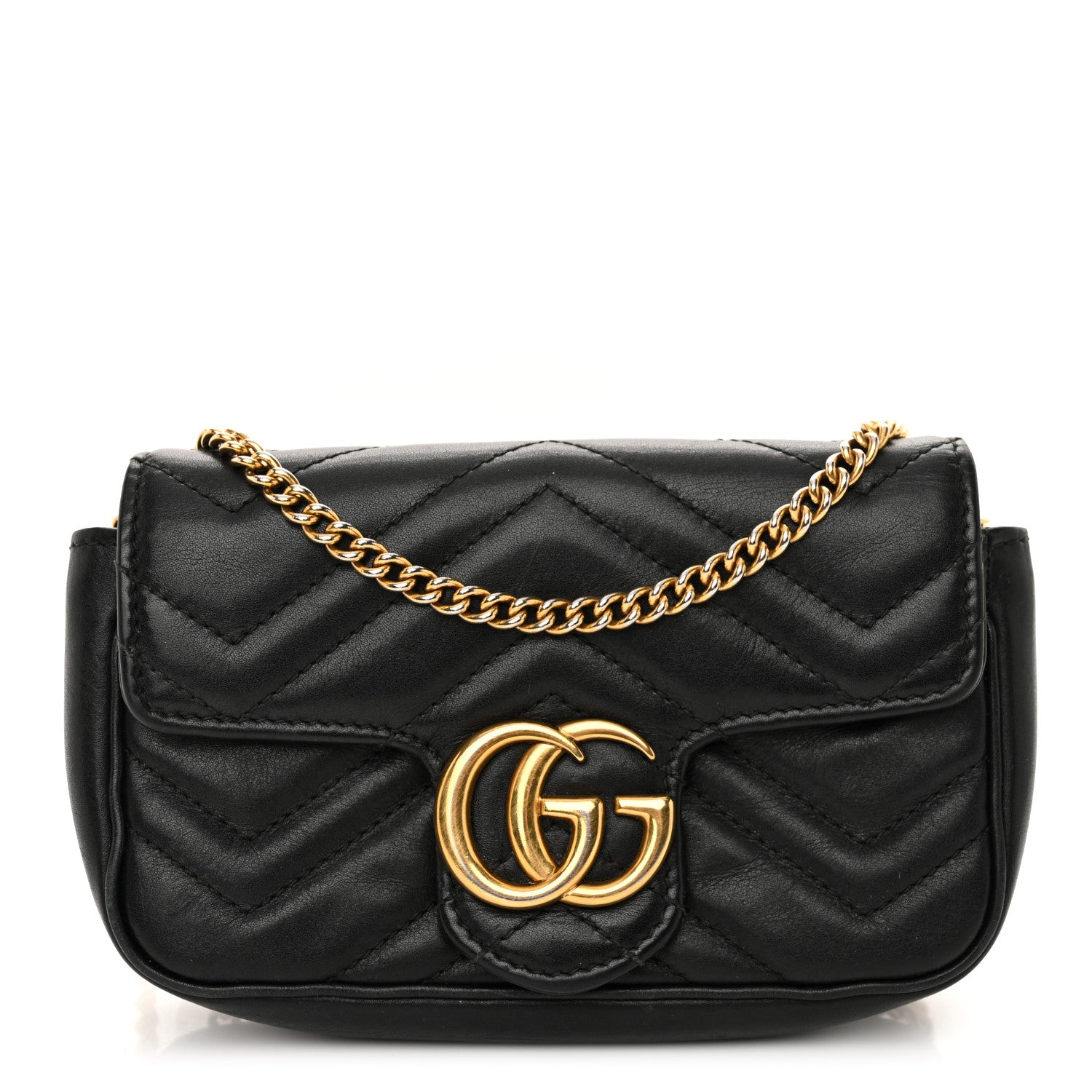 Gucci Calfskin Matelasse Super Mini GG Marmont Shoulder Bag Black 1 of 11