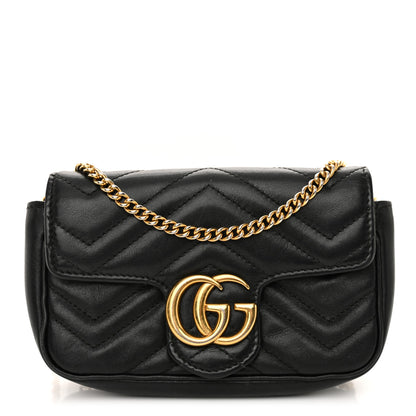 Gucci Calfskin Matelasse Super Mini GG Marmont Shoulder Bag Black 1 of 11