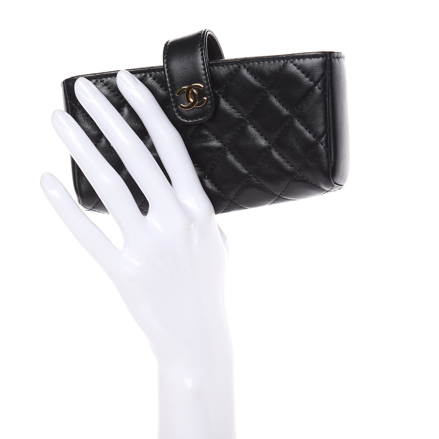Chanel Lambskin Quilted Mini Phone Holder Clutch Black 2 of 10