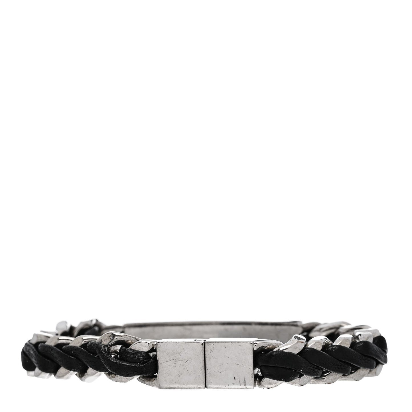 Metal Leather Curb Chain Bracelet Oxidized Silver Black