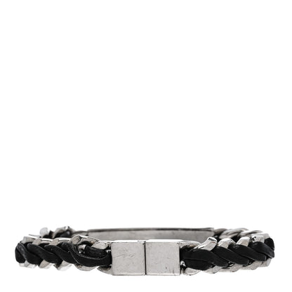 Saint Laurent Metal Leather Curb Chain Bracelet Oxidized Silver Black 3 of 6