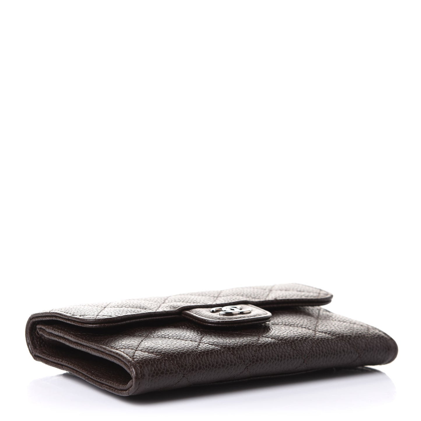 Caviar Quilted Small Flap Wallet Brown