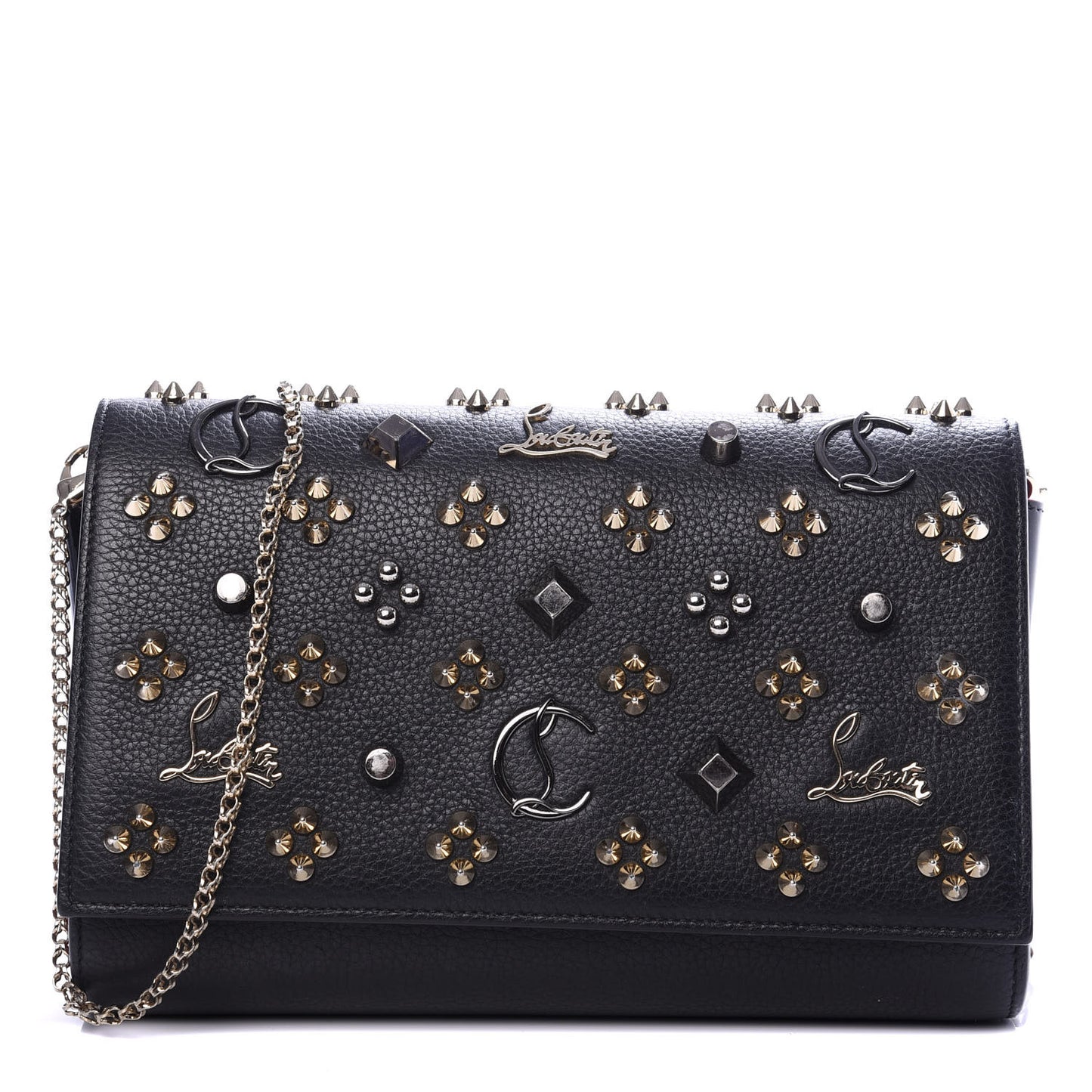 Grained Calfskin Spikes Loubinthesky Paloma Wallet On Chain Black Multimetal