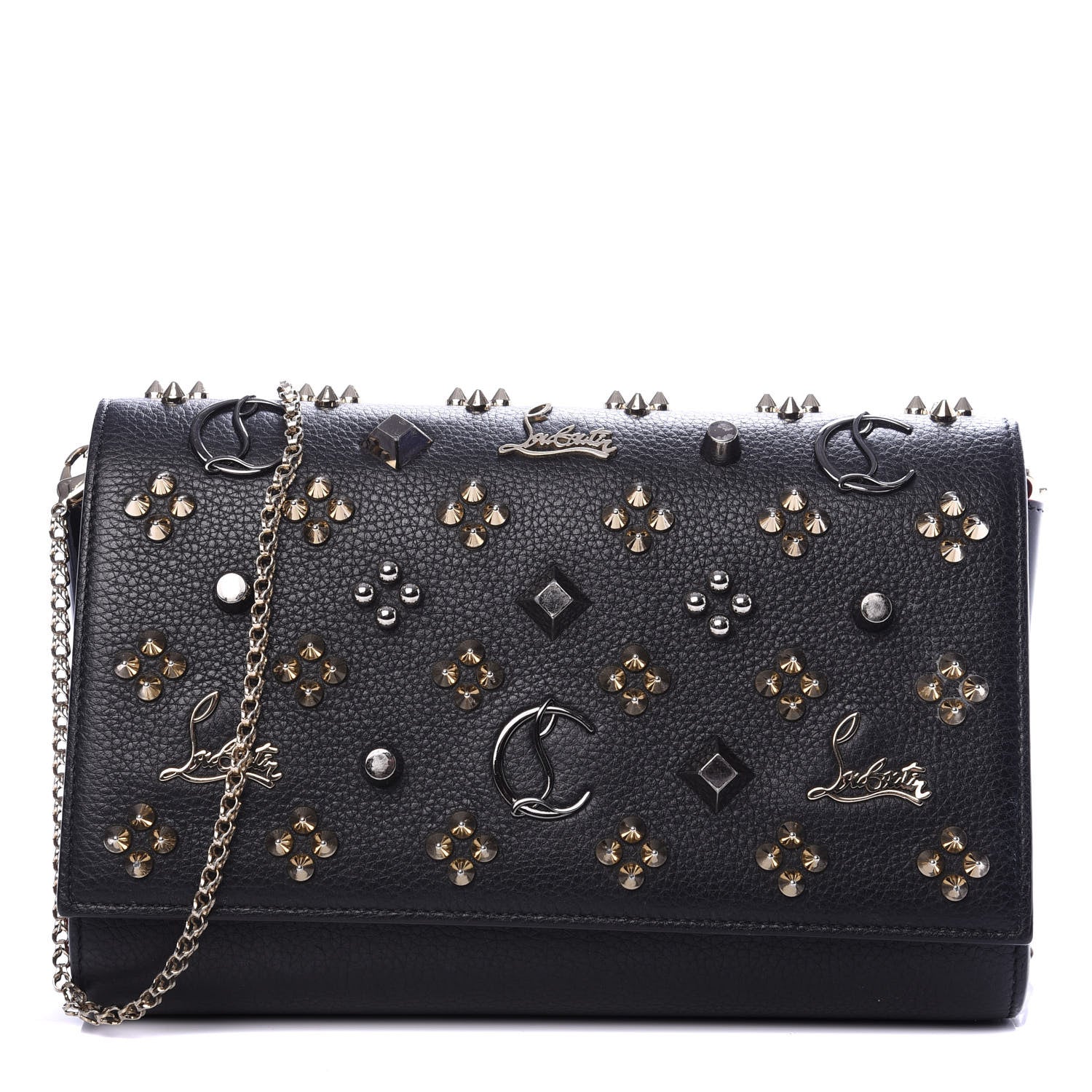 Christian Louboutin Grained Calfskin Spikes Loubinthesky Paloma Wallet On Chain Black Multimetal 1 of 11
