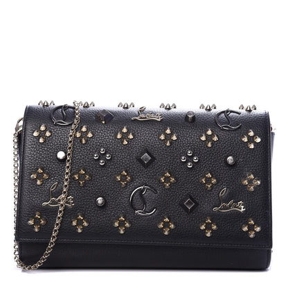 Christian Louboutin Grained Calfskin Spikes Loubinthesky Paloma Wallet On Chain Black Multimetal 1 of 11