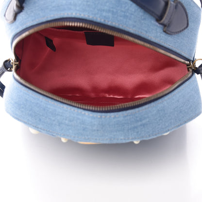 Gucci Kura Denim Matelasse Cubic Pearl Studded GG Marmont Dome Backpack Blue 5 of 11