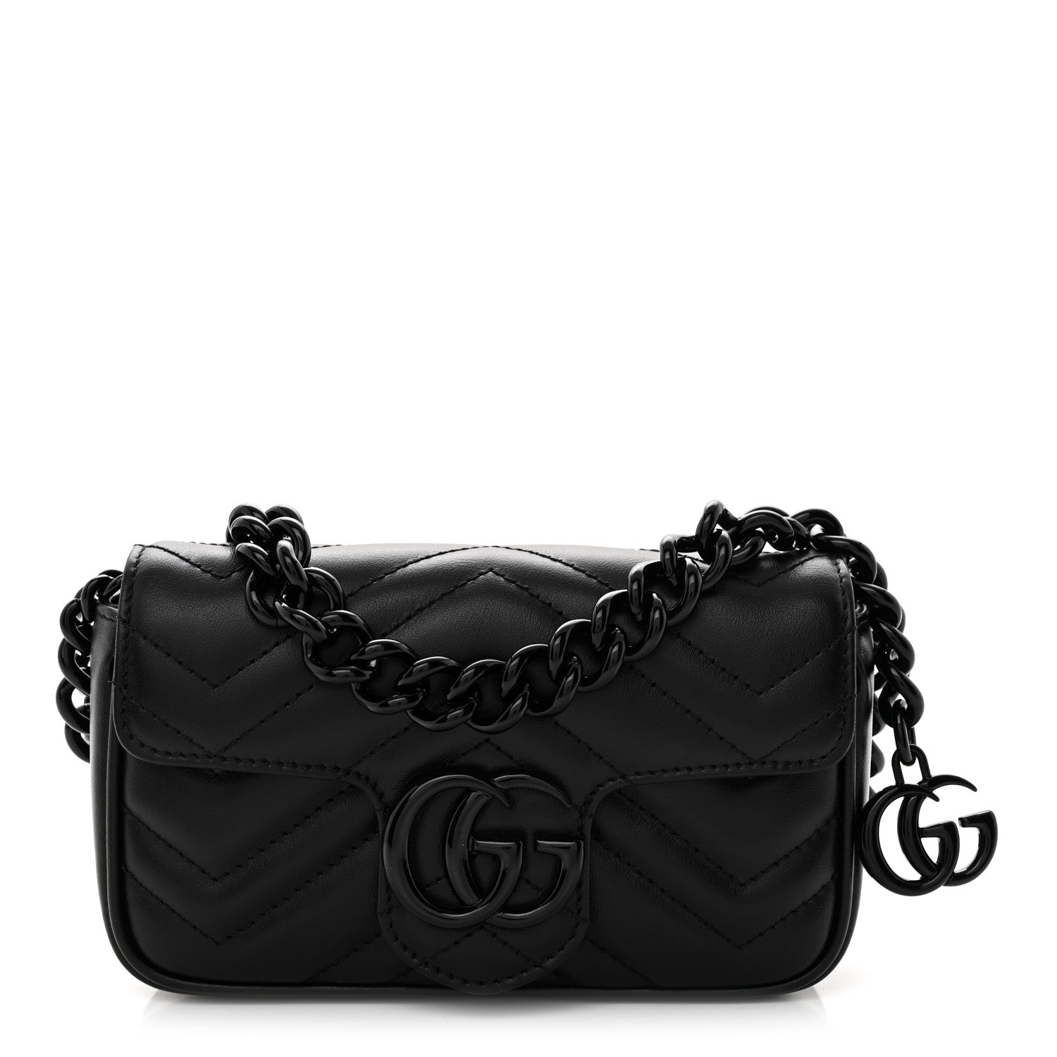 Gucci Calfskin Matelasse Monochrome GG Marmont Chain Belt Bag Black 1 of 10