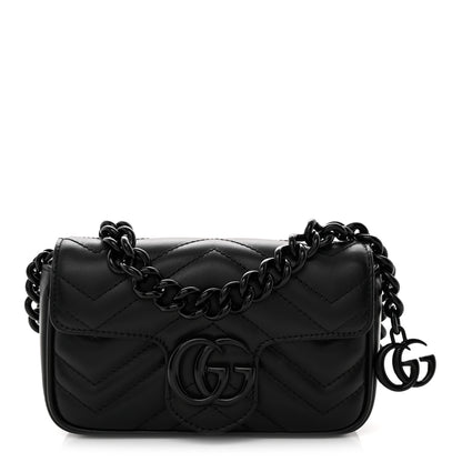 Gucci Calfskin Matelasse Monochrome GG Marmont Chain Belt Bag Black 1 of 10