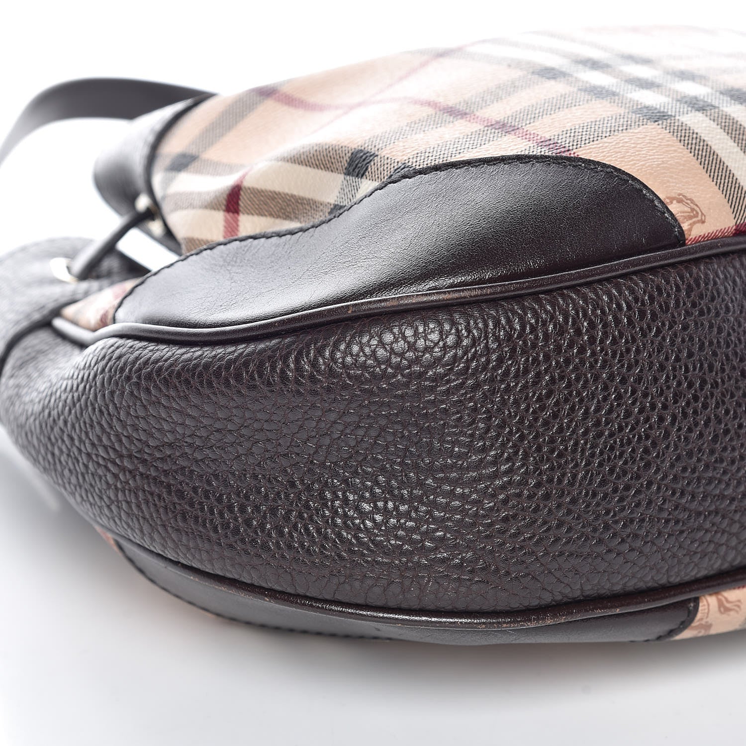 Burberry Grained Calfskin Haymarket Check Hobo Dark Brown 5 of 11