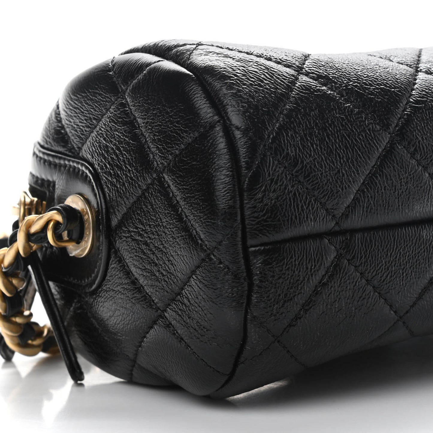 Shiny Lambskin Quilted Small Fashion Therapy Bowling Bag Black