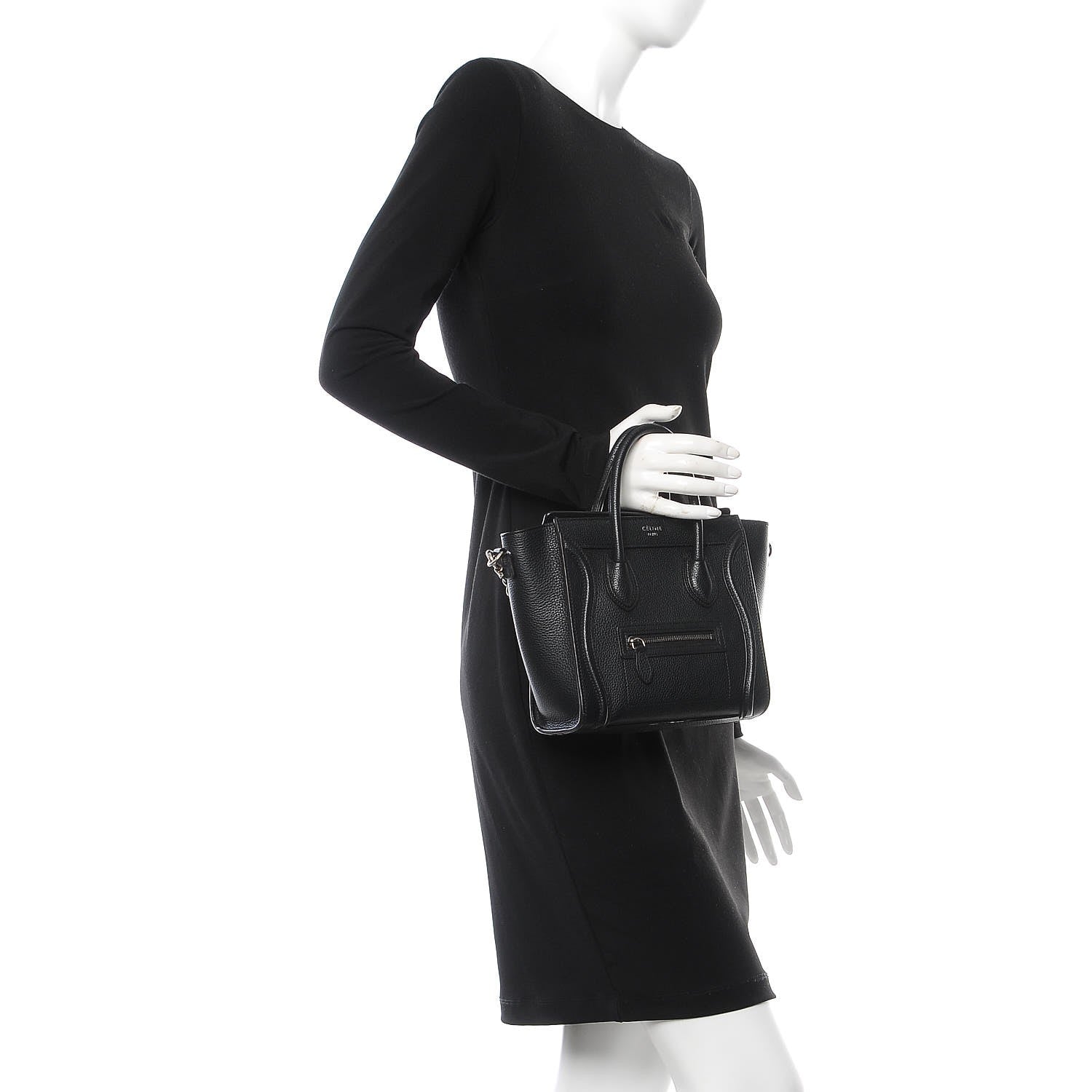 Celine Drummed Calfskin Nano Luggage Black 3 of 8