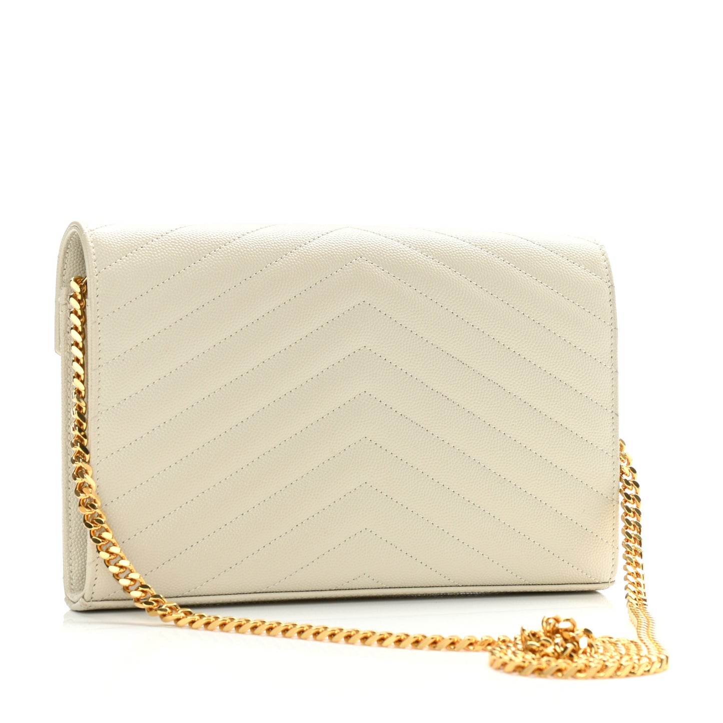 Grain De Poudre Matelasse Chevron Monogram Chain Wallet Blanc Vintage