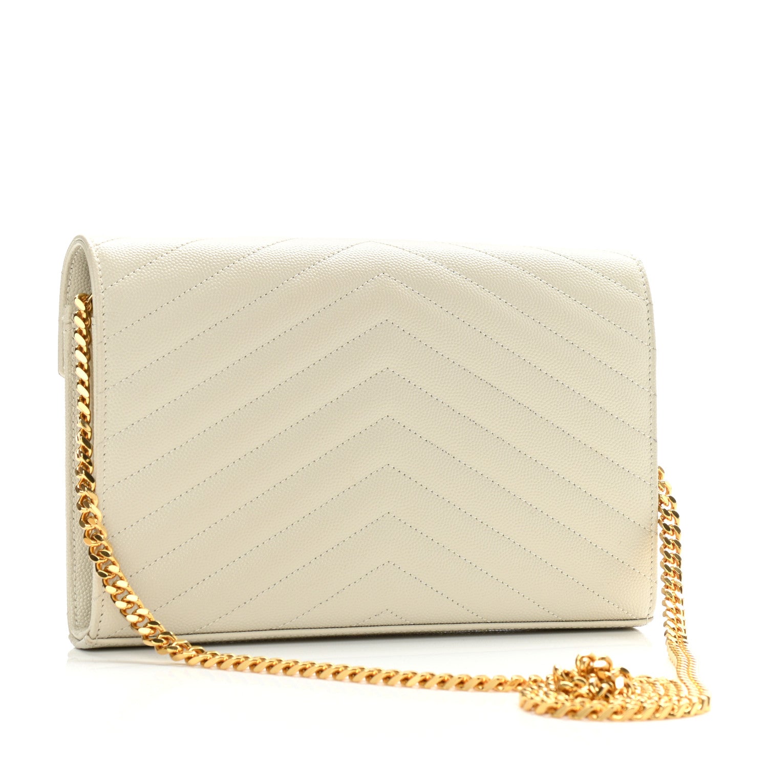 Saint Laurent Grain De Poudre Matelasse Chevron Monogram Chain Wallet Blanc Vintage 3 of 8