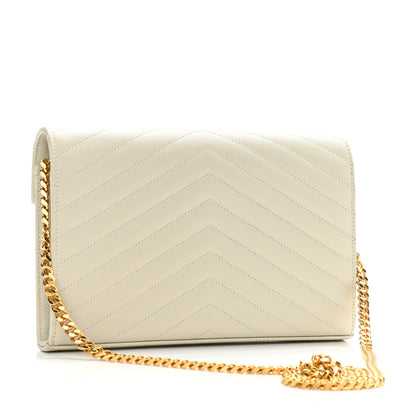 Saint Laurent Grain De Poudre Matelasse Chevron Monogram Chain Wallet Blanc Vintage 3 of 8