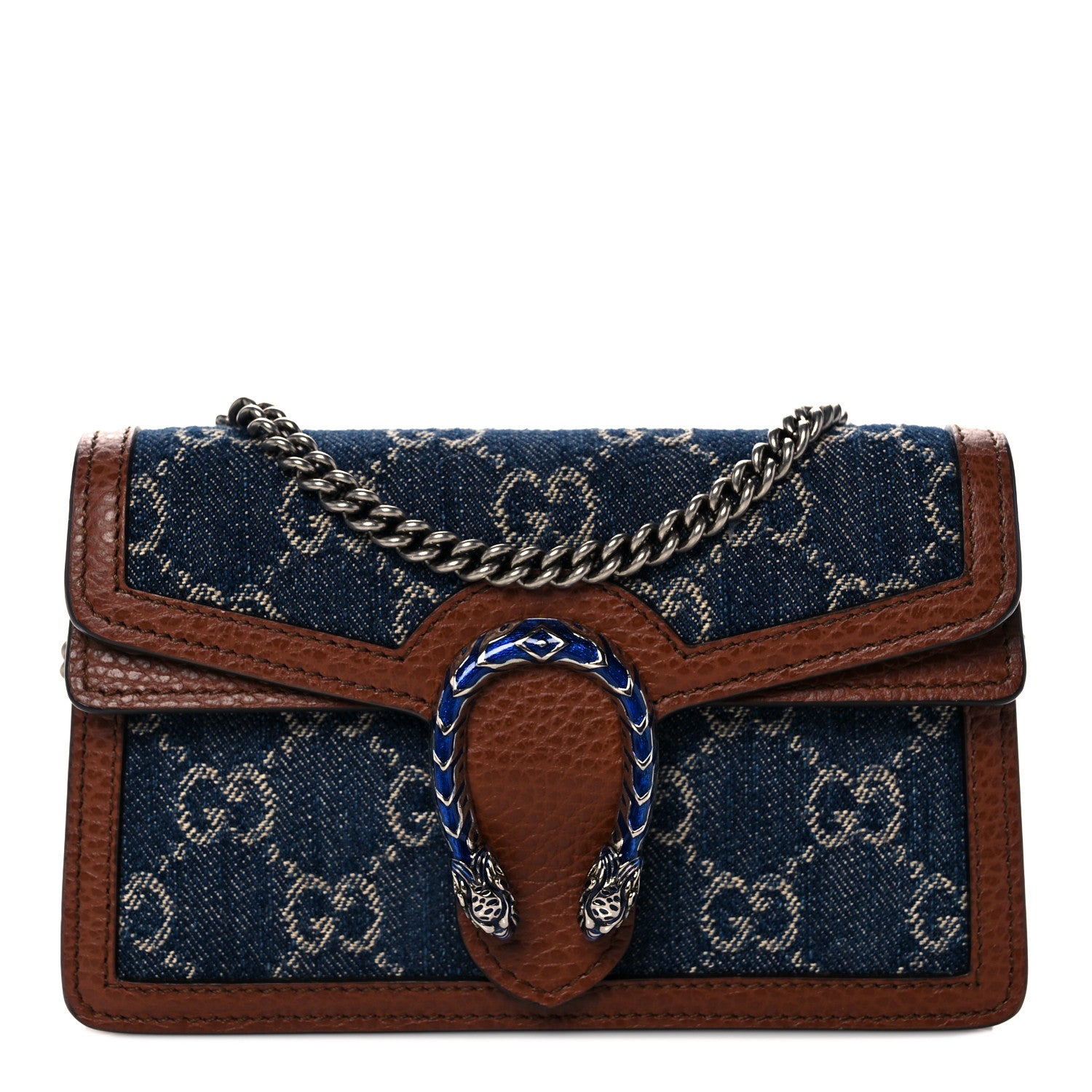 Gucci New Denim GG Monogram Dollar Calfskin Enamel Super Mini Dionysus Shoulder Bag Blue Tea Cuir Epilog Electric Blue 1 of 9