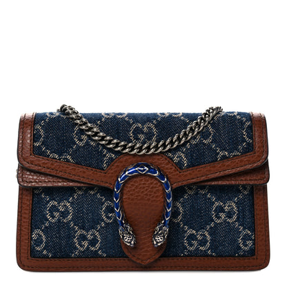 Gucci New Denim GG Monogram Dollar Calfskin Enamel Super Mini Dionysus Shoulder Bag Blue Tea Cuir Epilog Electric Blue 1 of 9