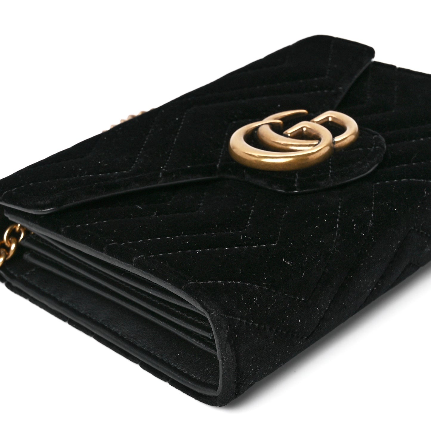Velvet Matelasse GG Marmont Chain Wallet Black