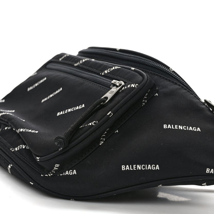 Balenciaga Twill Nylon Allover Logo Explorer Beltpack Black White 8 of 8