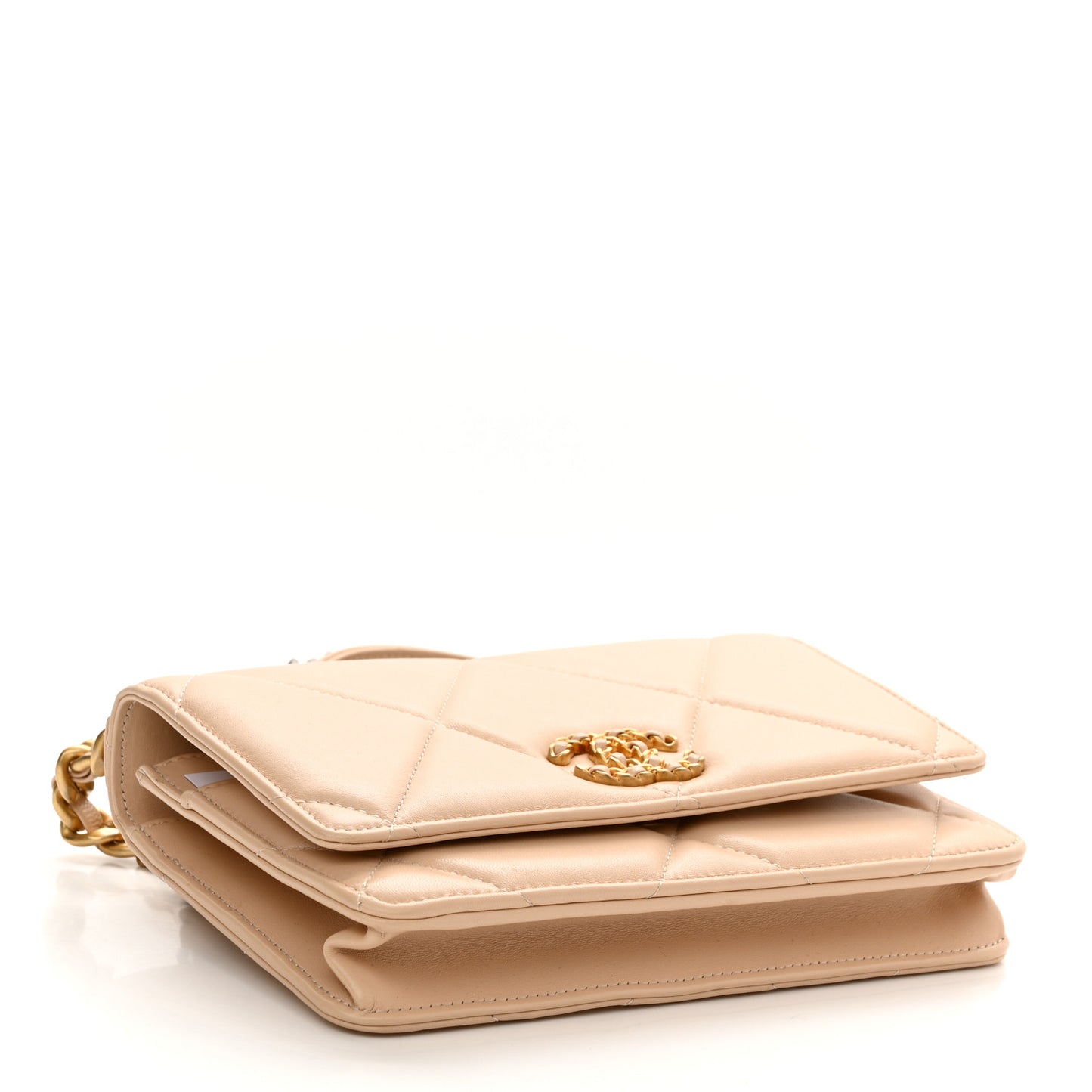Lambskin Quilted Chanel 19 Wallet On Chain WOC Beige