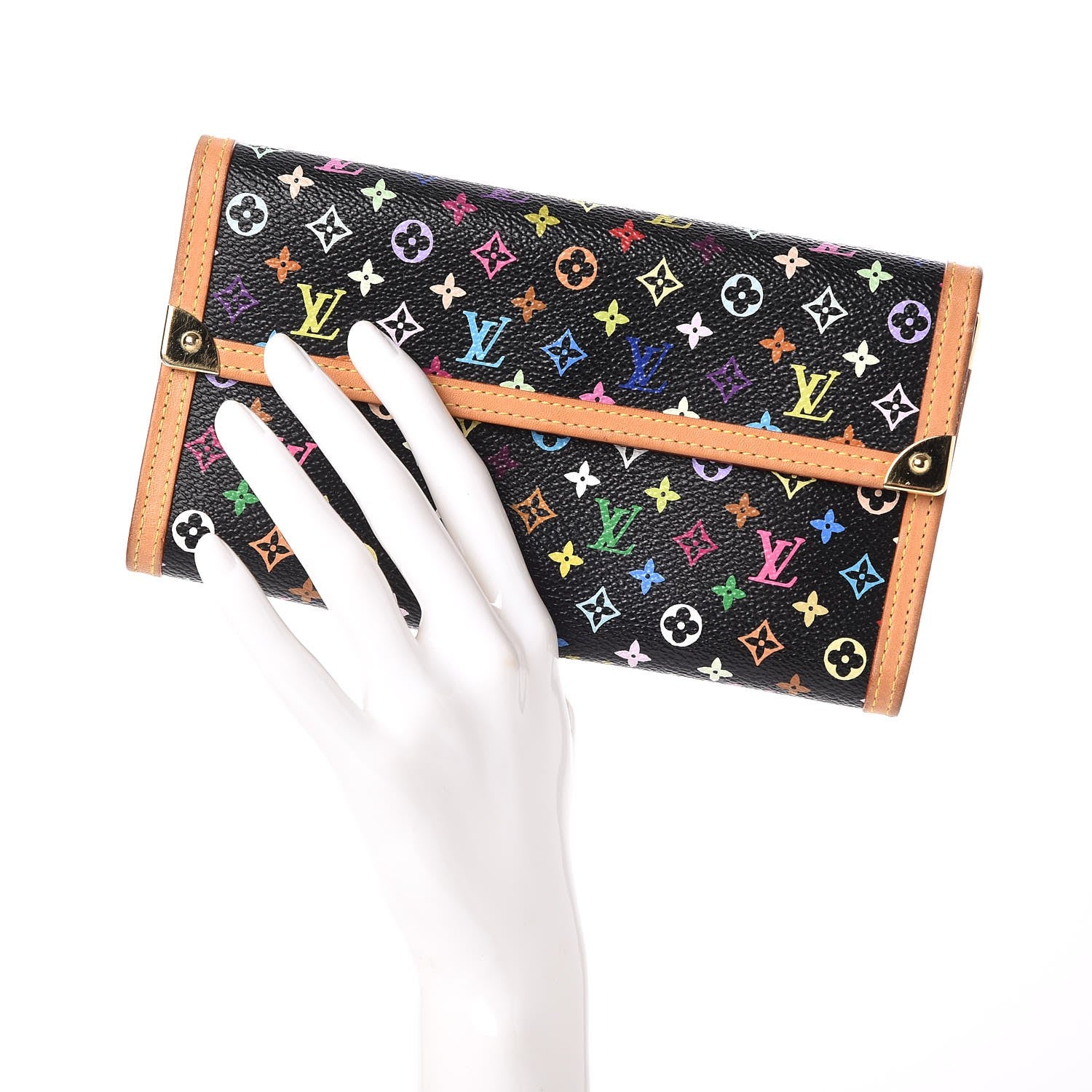 Louis Vuitton Monogram Multicolor Porte Tresor International Wallet Black 2 of 8