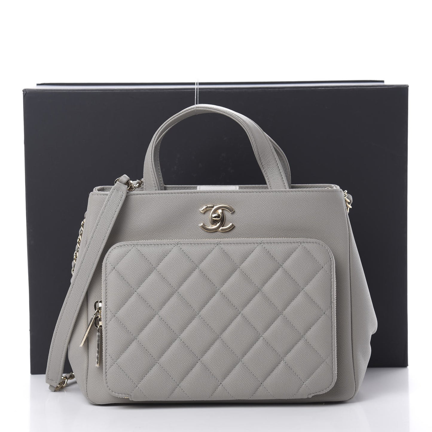 Caviar Quilted Small Business Affinity Shopping Bag Grey