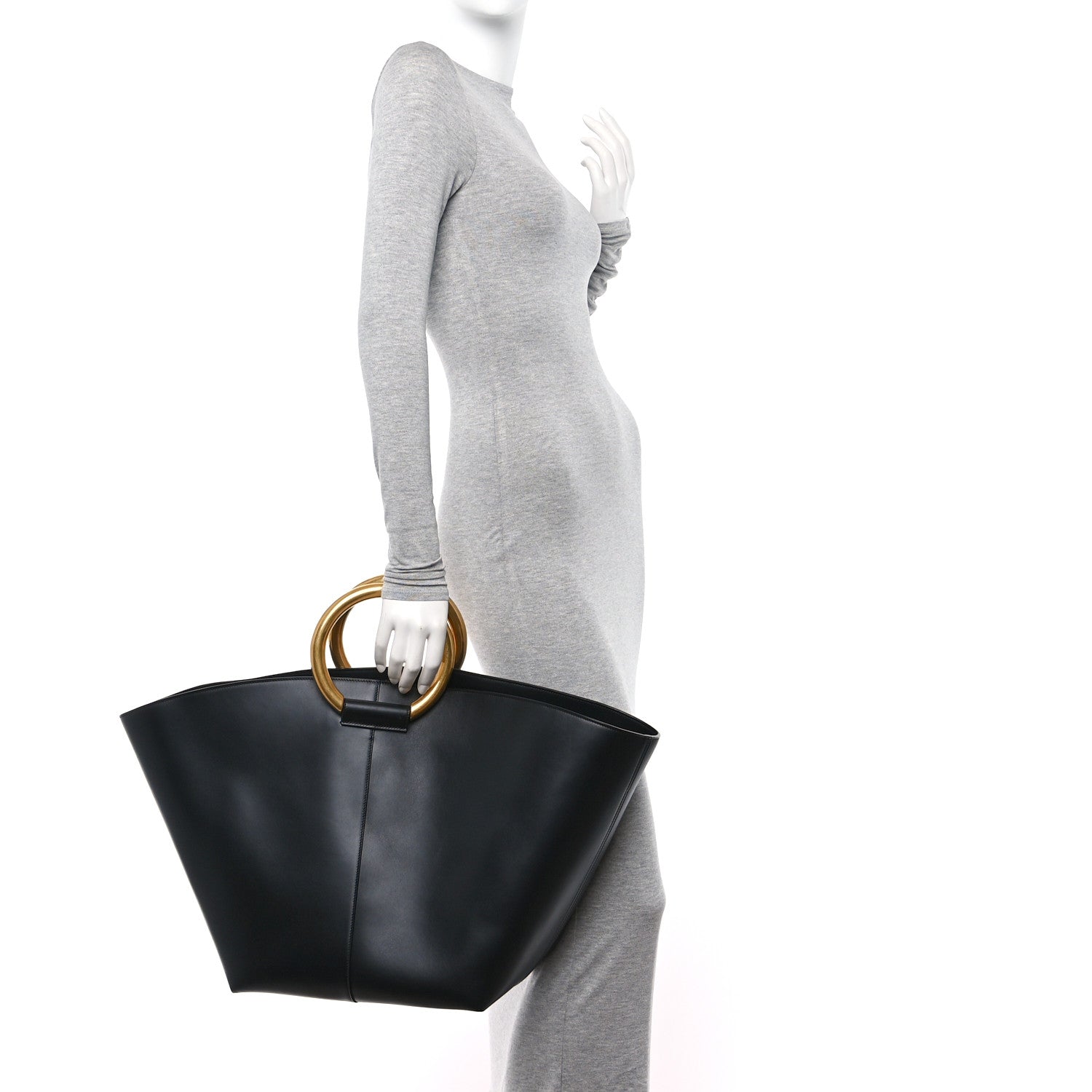 Saint Laurent Smooth Calfskin Maxi Trapezoid Shopping Tote Black 2 of 11