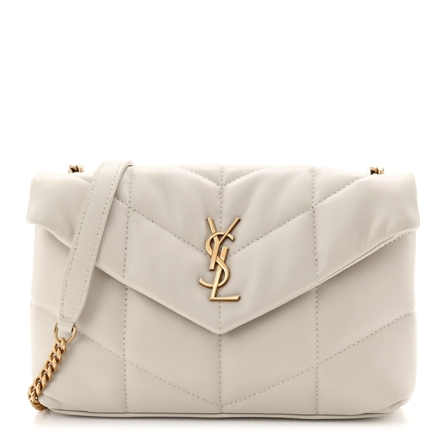Lambskin Quilted Toy Loulou Puffer Monogram Chain Satchel Crema Soft