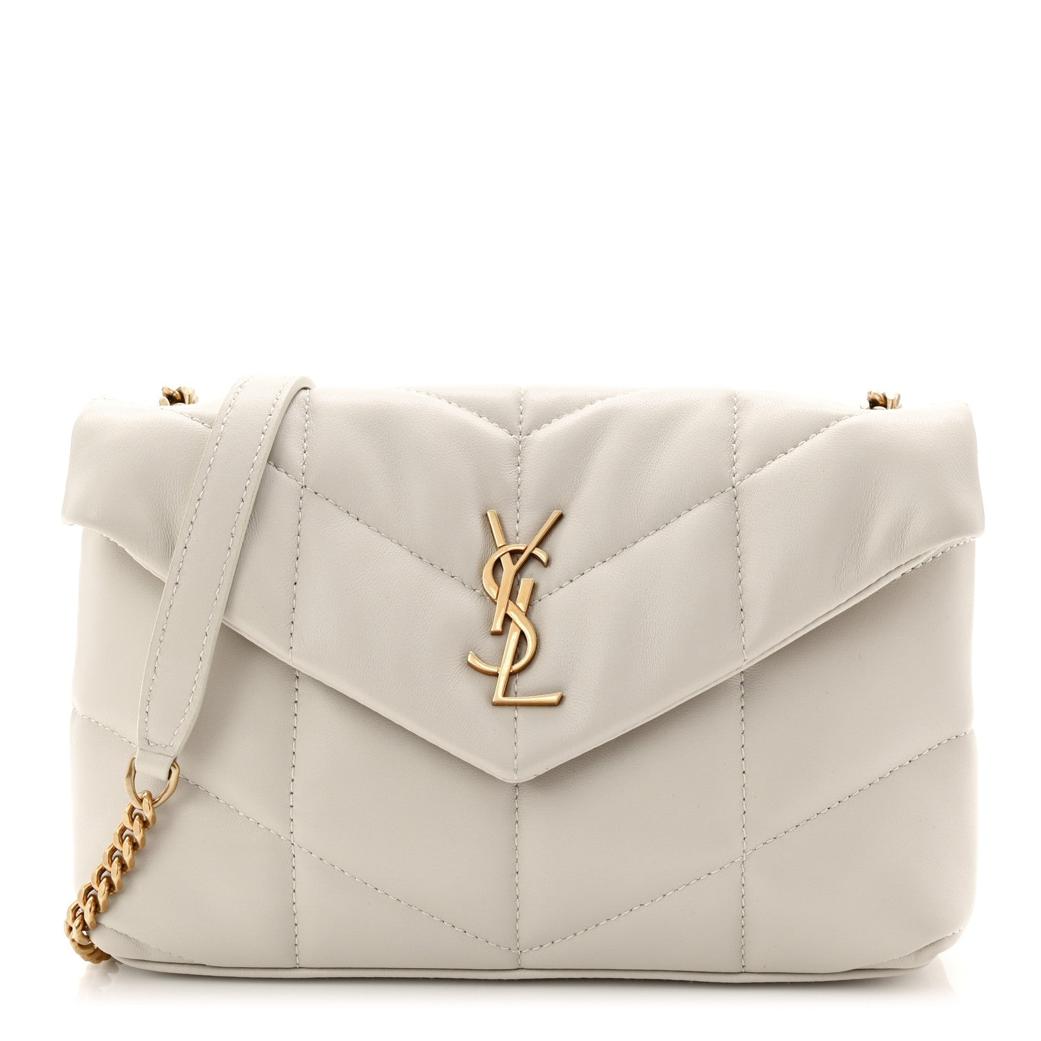 Saint Laurent Lambskin Quilted Toy Loulou Puffer Monogram Chain Satchel Crema Soft 1 of 9