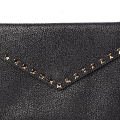 Valentino Garavani Pebbled Calfskin Large Rockstud Envelope Clutch Black 8 of 9