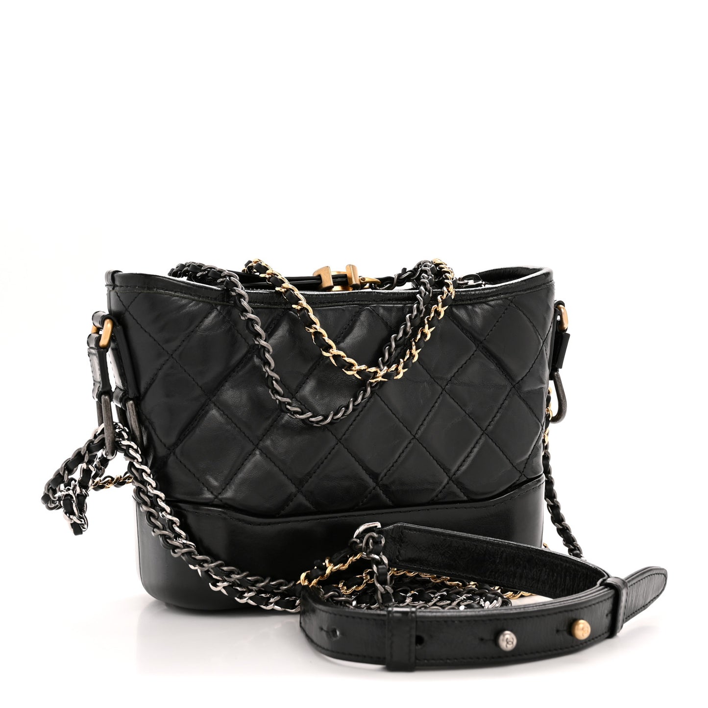 Aged Calfskin Quilted Small Gabrielle Hobo Black