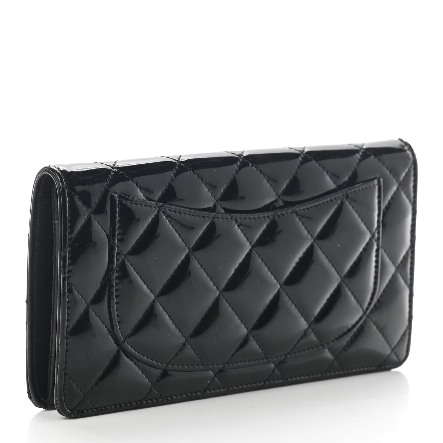 Patent Calfskin Quilted Yen Wallet Black
